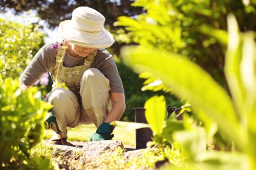 Close-up of gardeners working on plants