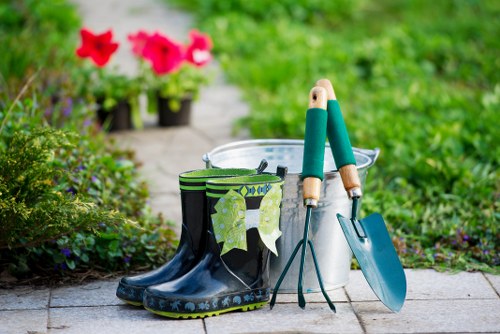 Modern lawn mowing equipment in action